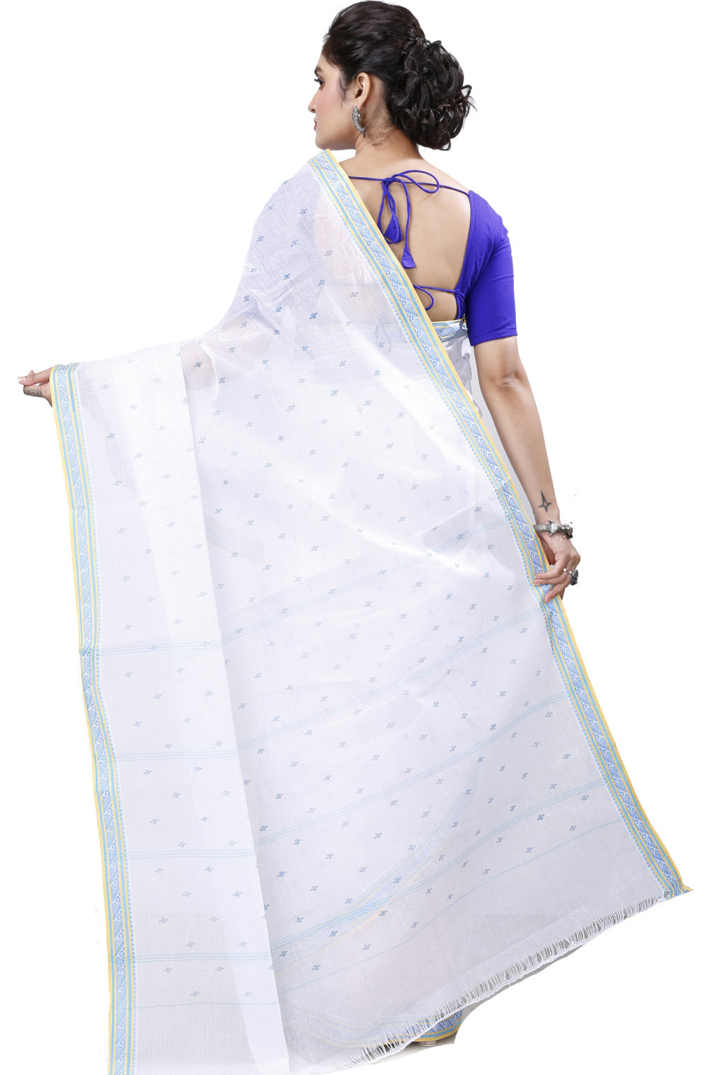 White Blue Pure Cotton Regina Tant Saree (987)